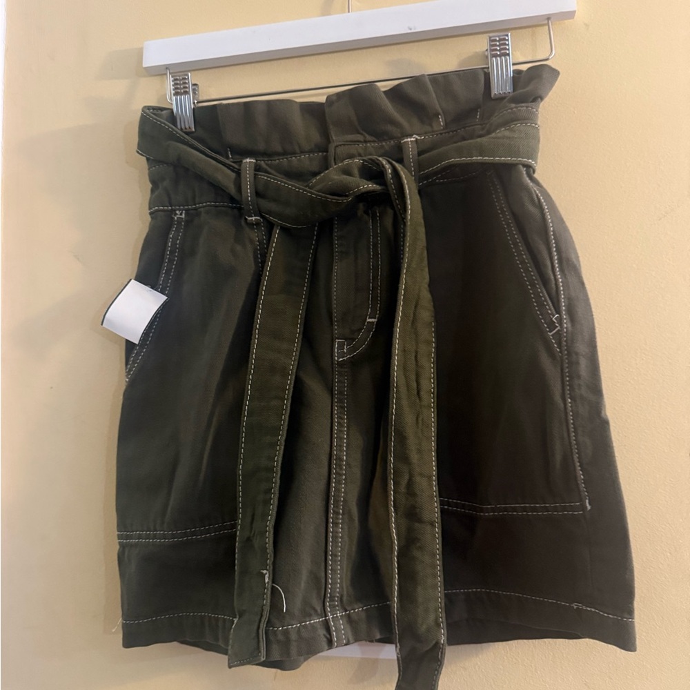 Free People Olive Green/Brown Skirt with Contrast Stitching, size 0